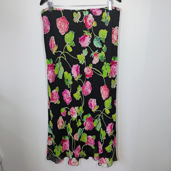Spenser Jeremy Silk Midi Skirt Womens Plus 16 Rose Floral Romantic Whimsigoth - Picture 4 of 10